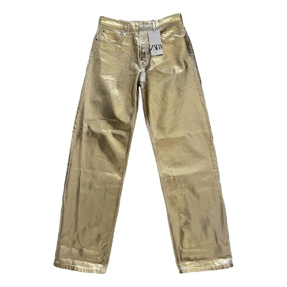 Zara Metallic Gold Jeans Boy Boy Fit Relaxed Cotton Pants Trousers Bloggers’ Fav - Picture 5 of 15